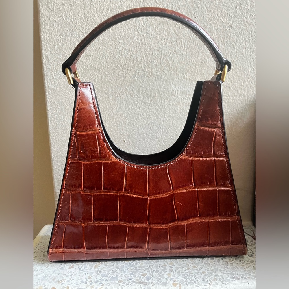 STAUD Mini Rey Croc-Embossed Leather Shoulder Bag